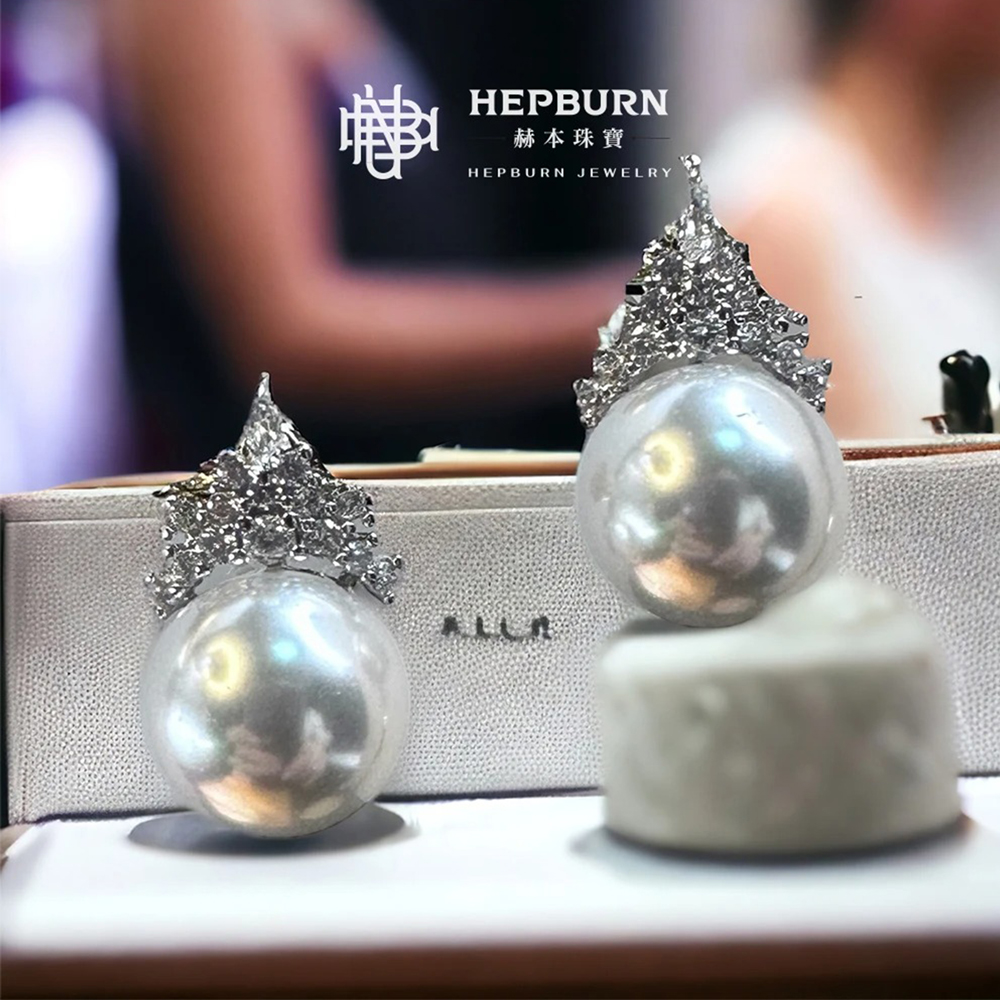 【赫本珠寶】天然珍珠皇家王冠耳環9mm±5(贈同款吊墬),珍珠套裝,女王風範,優雅珠寶,高貴耳環,皇家珠寶