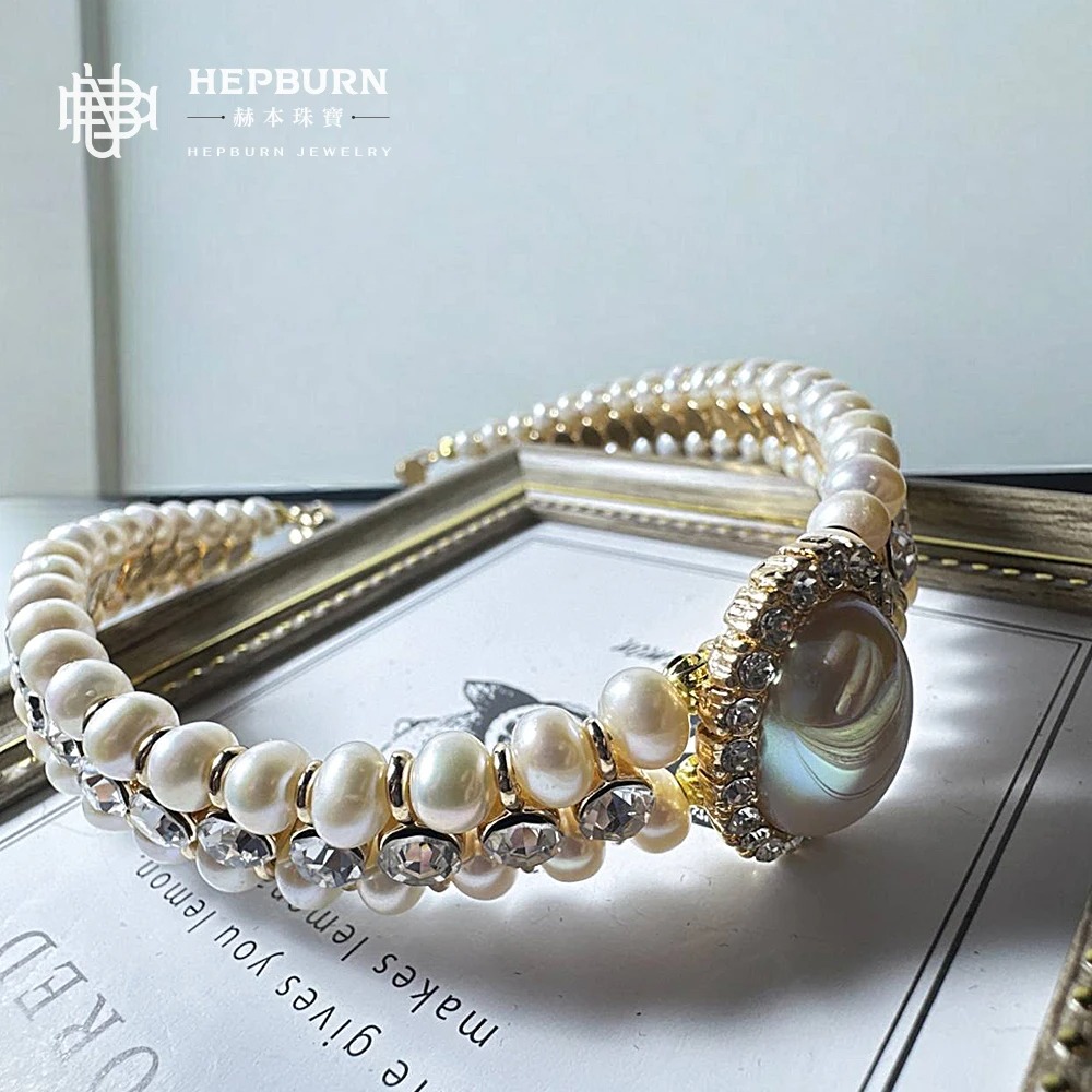 【赫本珠寶】復古風雙層無核極光白色珍珠項鍊,典雅飾品,高貴珠寶,優雅項鍊,復古珠寶,極光珍珠