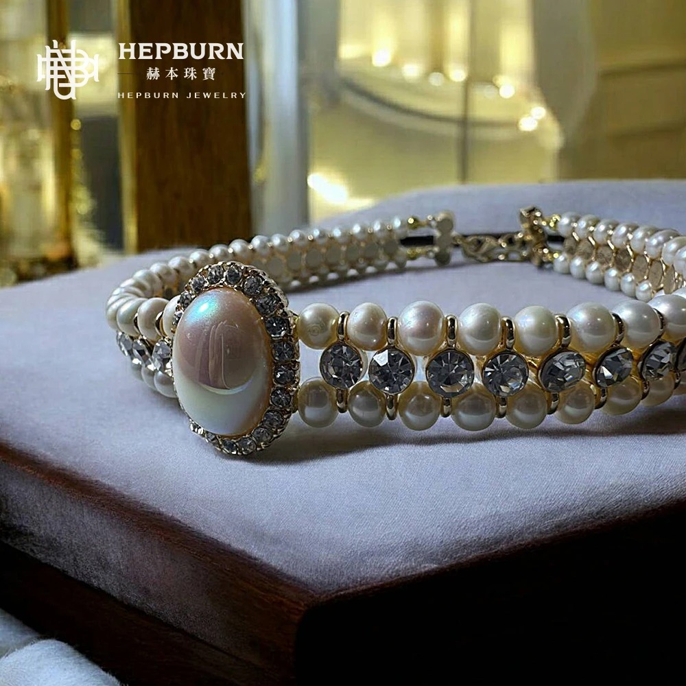 【赫本珠寶】復古風雙層無核極光白色珍珠項鍊,典雅飾品,高貴珠寶,優雅項鍊,復古珠寶,極光珍珠