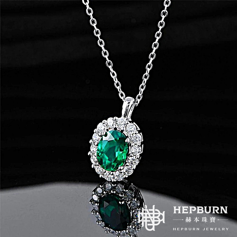 【赫本珠寶】培育祖母綠吊墜復古風項鍊(S925銀),送禮推薦,時尚珠寶,高雅飾品,鑲鑽設計,吊墜項鍊