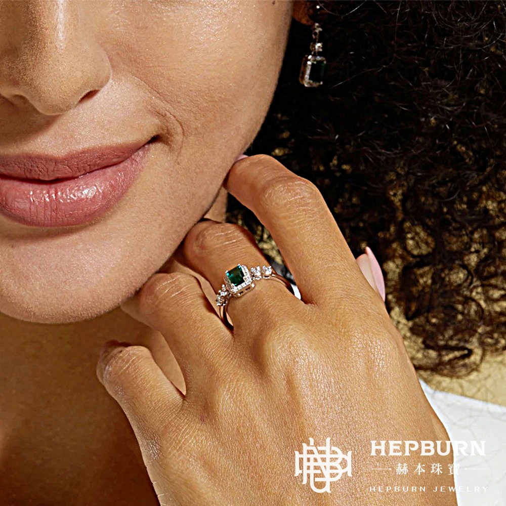 【赫本珠寶】培育祖母綠方形銀滿鑲戒指(S925銀),典藏首選,送禮推薦,璀璨珠寶,高雅飾品,祖母綠戒指