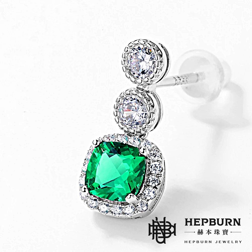 【赫本珠寶】培育祖母綠復古高貴耳環(S925銀),幸福禮物,氣質珠寶,送禮首選,典雅飾品,S925銀