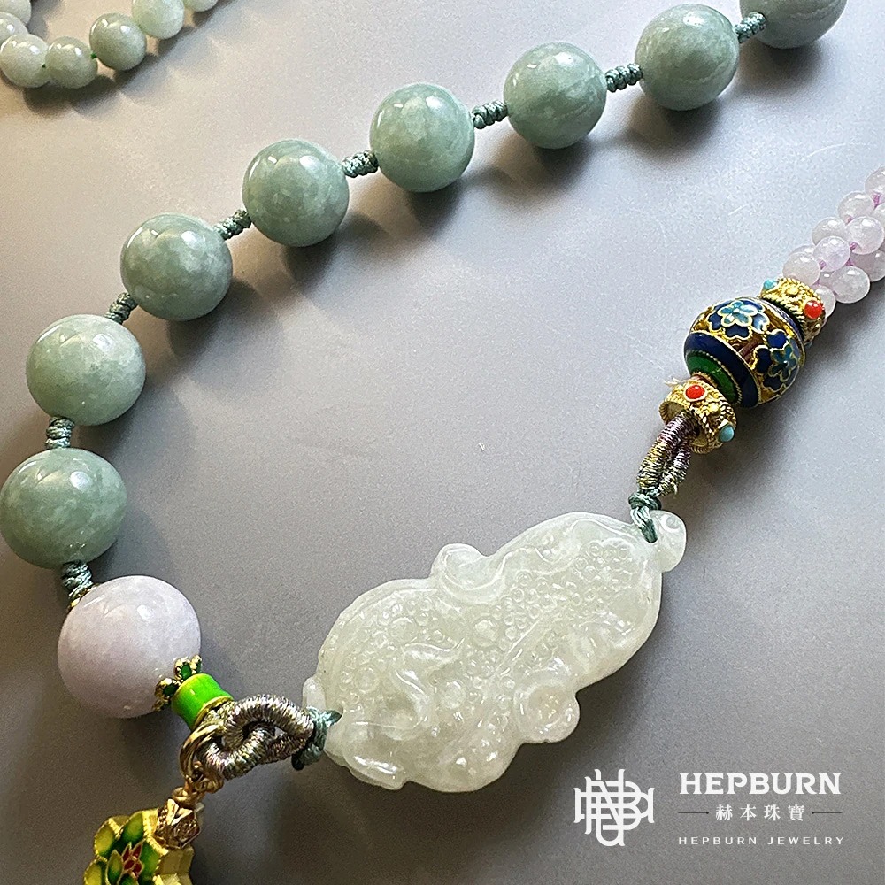 【赫本珠寶】翡翠豐收富貴-財源廣進玉米流蘇項練毛衣練(長68cm),吉祥飾品,五穀豐登,富貴幸運,招財項鍊,豐收寓意