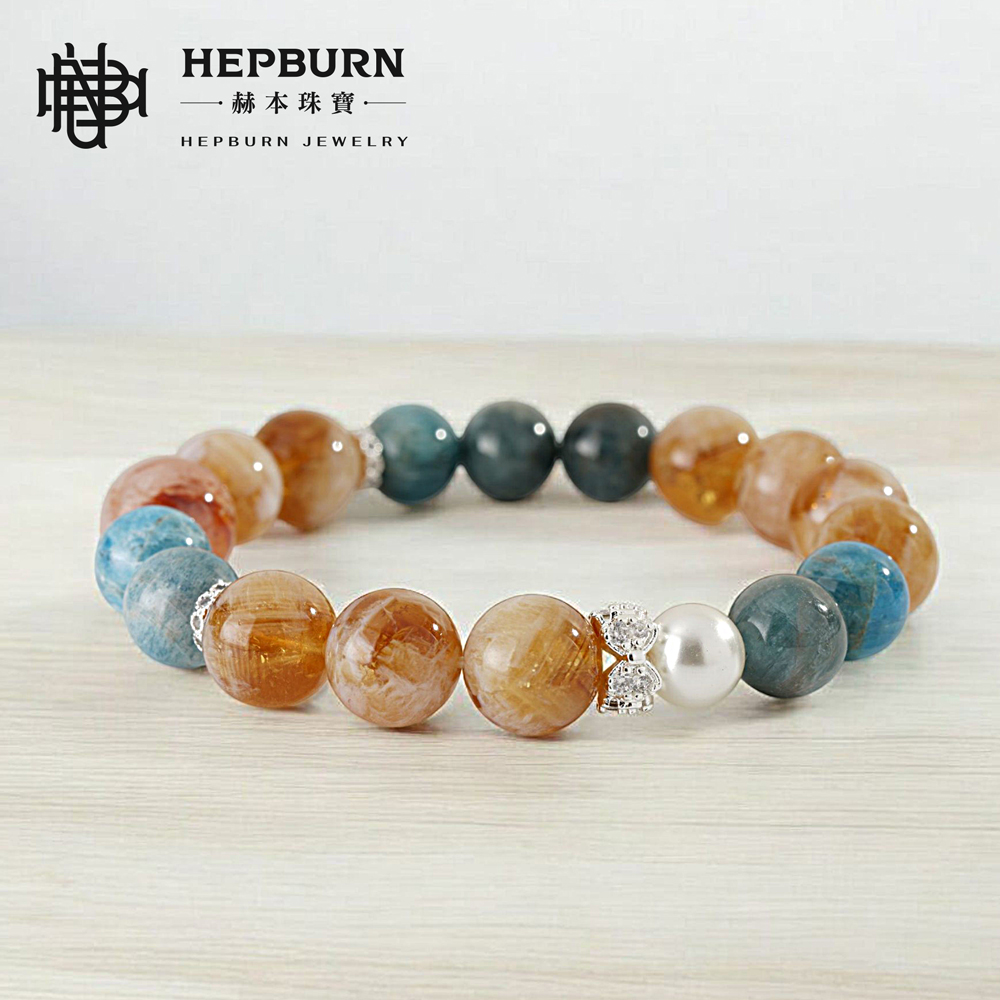 【赫本珠寶】設計款-富貴迷人眼暴利黃水晶藍磷灰手鍊(9mm),天然水晶,時尚手鍊,情緒平衡,招財開運,心靈療癒