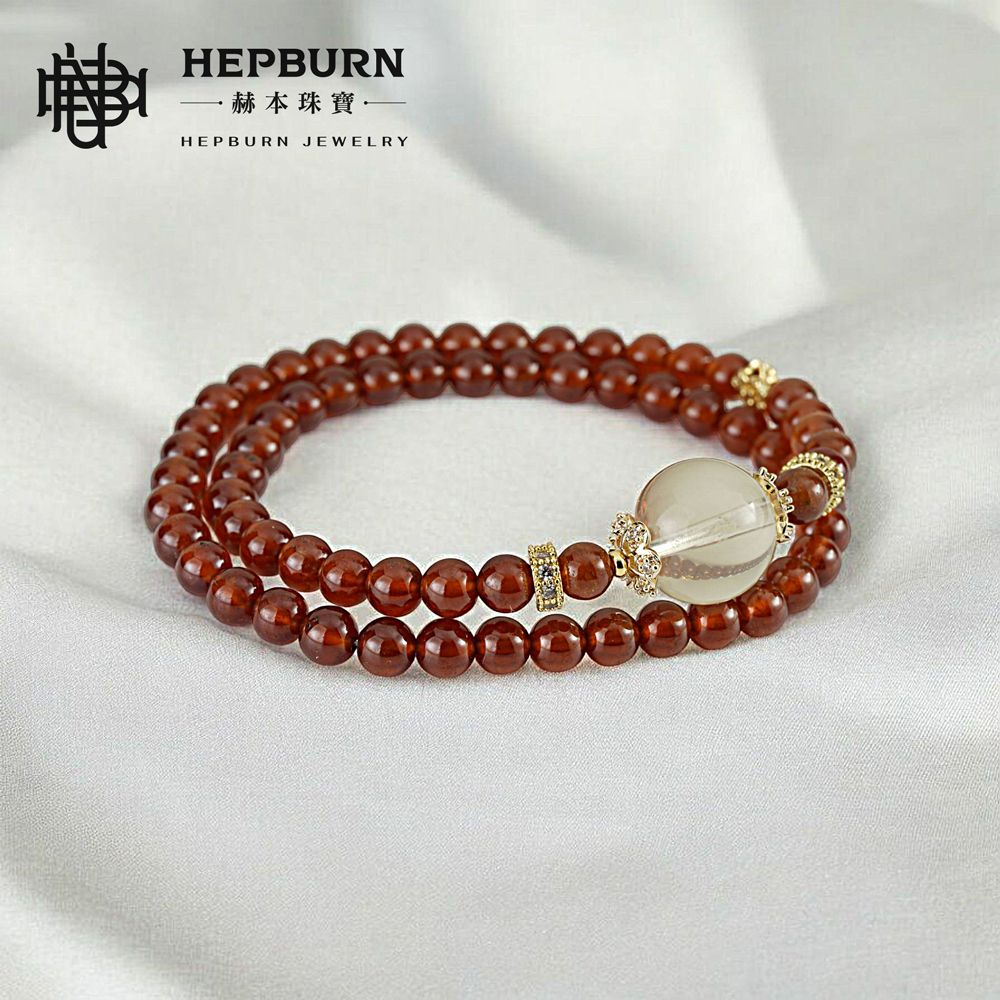 【赫本珠寶】設計款-榴聚財源橙紅石榴石黃水晶雙圈手鍊(5mm),水晶飾品,事業心,氣血提升,幸福聚財,活力飾品