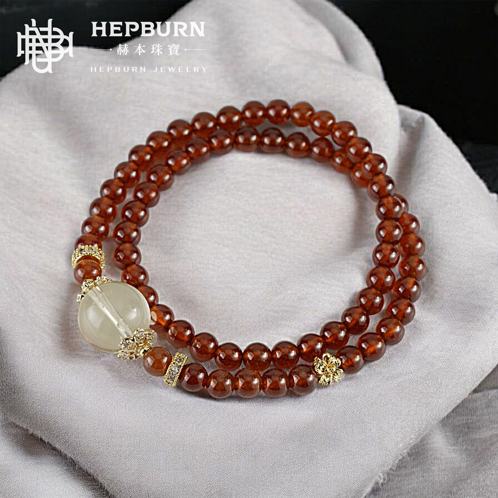 【赫本珠寶】設計款-榴聚財源橙紅石榴石黃水晶雙圈手鍊(5mm),水晶飾品,事業心,氣血提升,幸福聚財,活力飾品