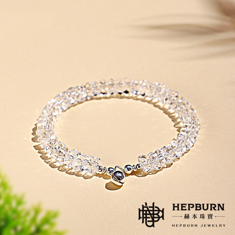 【赫本珠寶】設計款-鑽石切面冰透鈴鐺白水晶手鍊,水晶之王,正能量,護身符,能量飾品,冰透白水晶