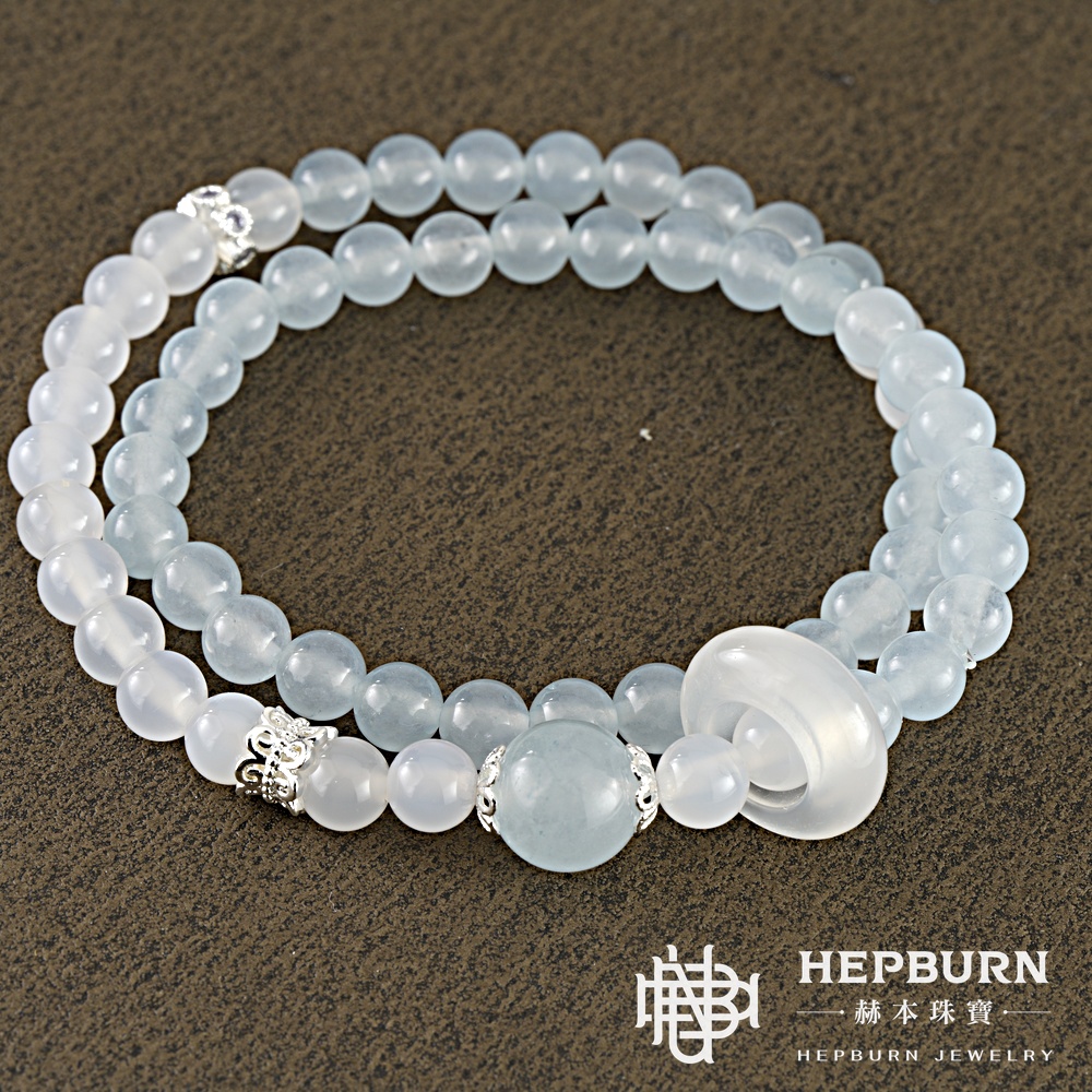 【赫本珠寶】設計款-北冰海藍寶雙圈跑環手鍊,溝通能力,時尚飾品,靈性手鍊,活力飾品,直覺提升