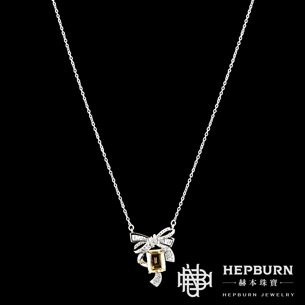【赫本珠寶】設計款- 甜美淑女蝴蝶結黃水晶項鍊,愛情象徵,送禮推薦,時尚飾品,活力飾品,招財能量