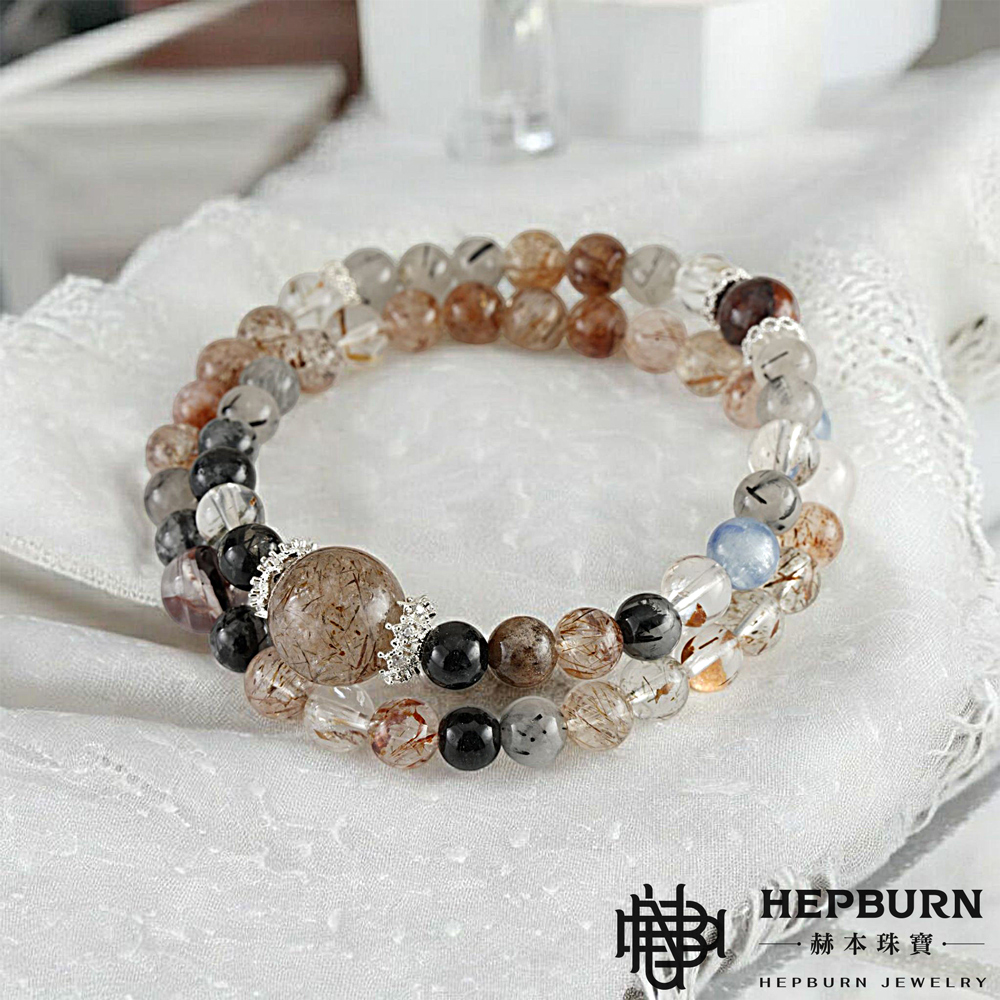 【赫本珠寶】設計款-金藏藍靛黑金超多寶雙圈手鍊,能量水晶,靈性飾品,事業運,藏藍靛,能量防護