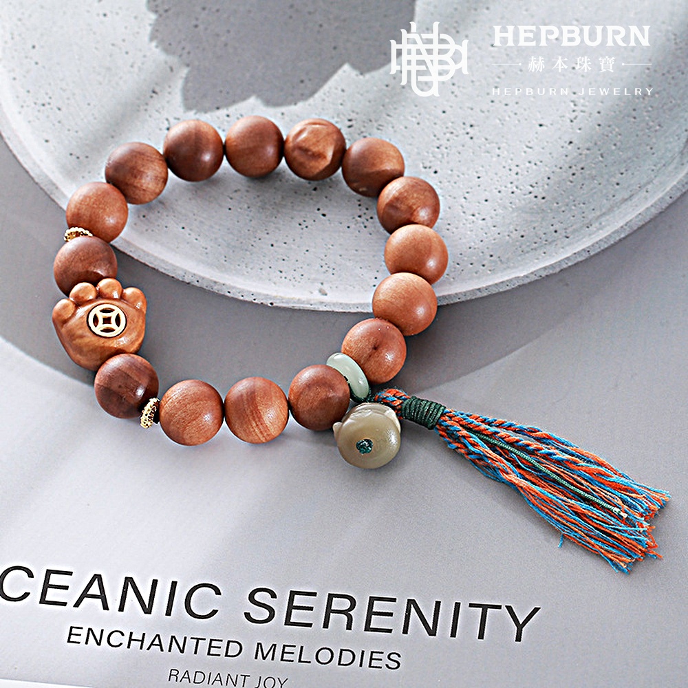【赫本珠寶】設計款-老料招財貓爪檀香木佛珠手串,能量飾品,靜心配飾,淨化靈氣,老山檀香,避邪守護