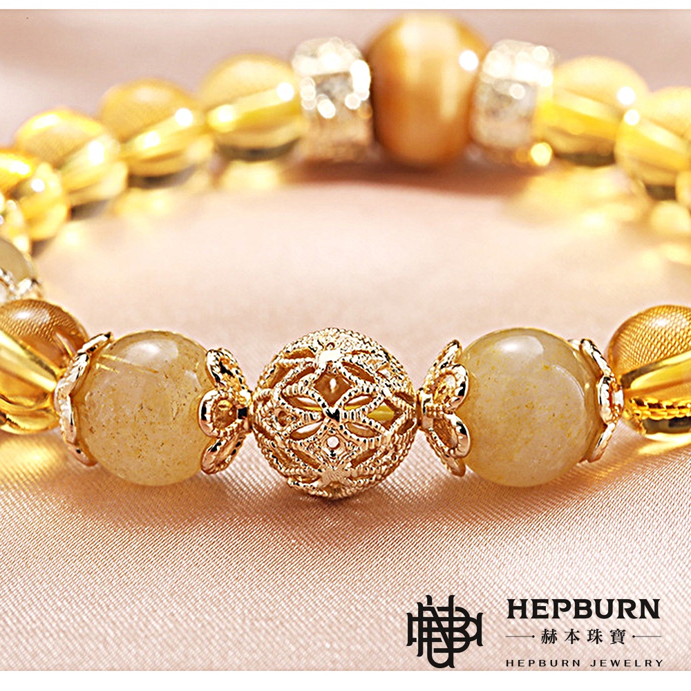 【赫本珠寶】設計款-招財小霸王金髮晶黃水晶水晶手鍊,能量寶石,財富守護,自信提升,靈性能量,偏財運