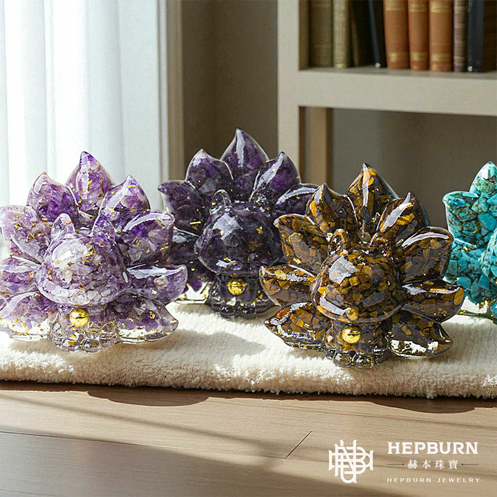 【赫本珠寶】奧剛水晶小碎石九尾萌狐能量擺件-(藍)青金石九尾萌狐,好運招財,居家擺設,能量擺件,智慧加持,淨化福運