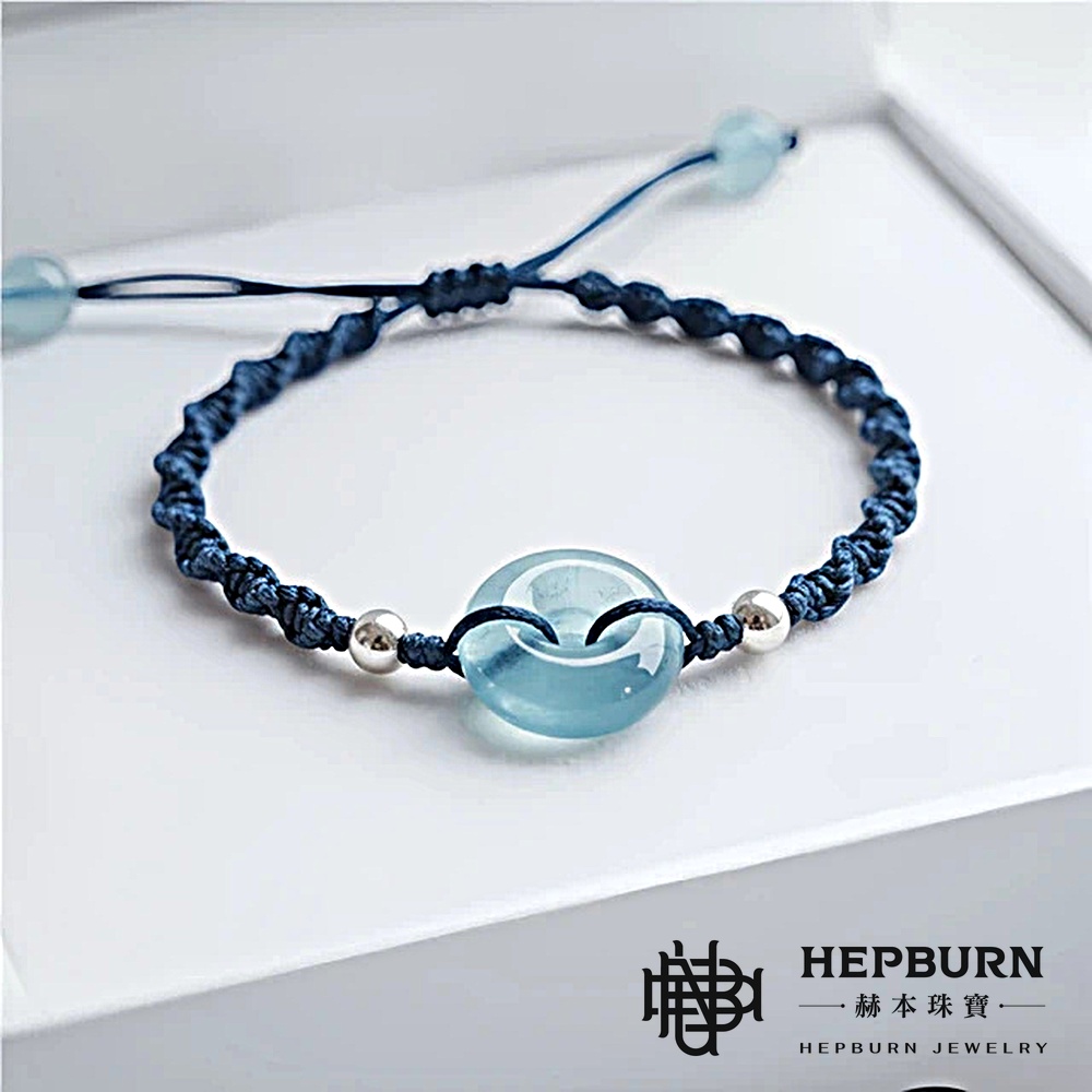 【赫本珠寶】S925銀珠鹽系海藍寶平安扣編織抽拉繩手鍊,抽拉繩手鍊,平安扣手鍊,鹽系穿搭,S925銀珠,編織手鍊