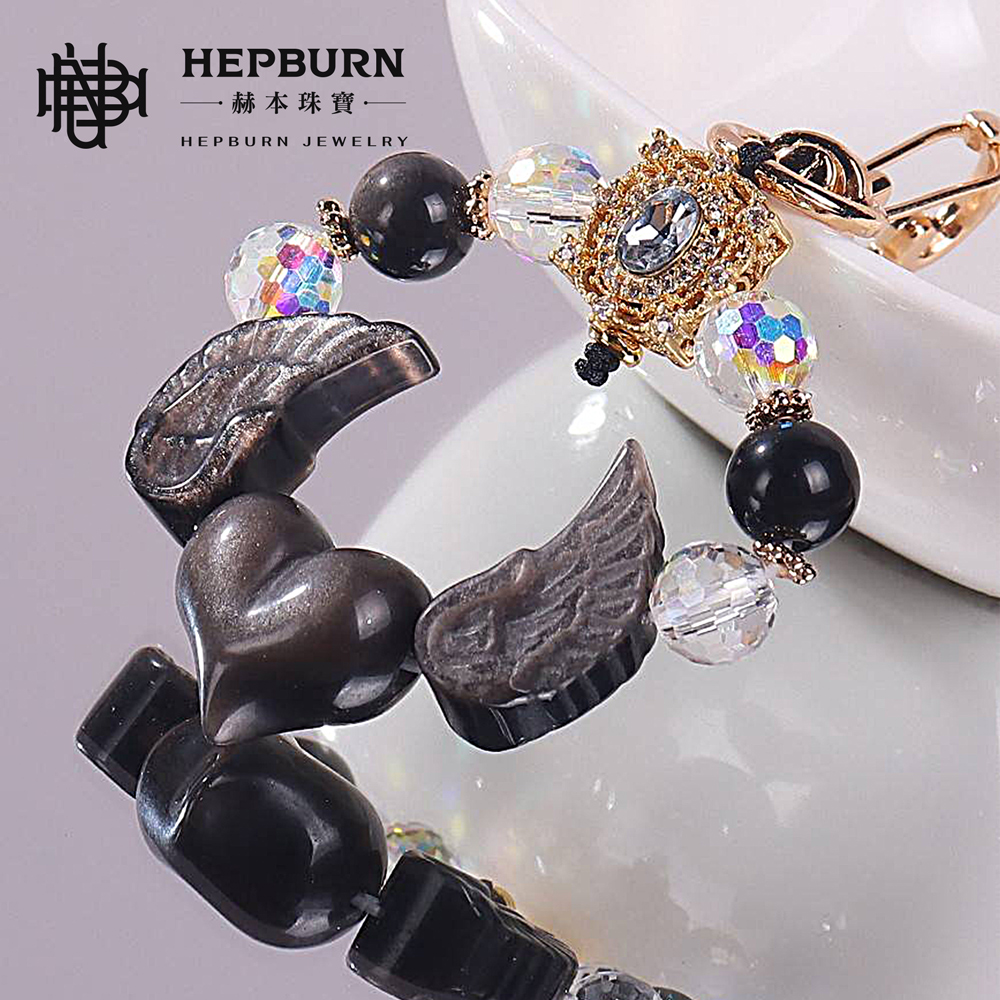 【赫本珠寶】設計款-銀曜石愛心翅膀手機吊飾,質感飾品,隨身開運,能量平衡,天使守護,愛心翅膀