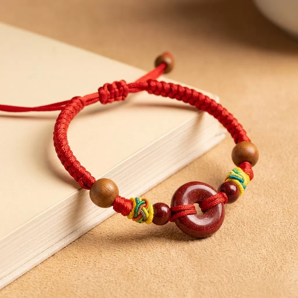 【赫本珠寶】硃砂平安扣紅繩手鍊｜桃木點綴・手工編繩,傳統美學,守護平安,化解太歲,避邪開運,手工編繩
