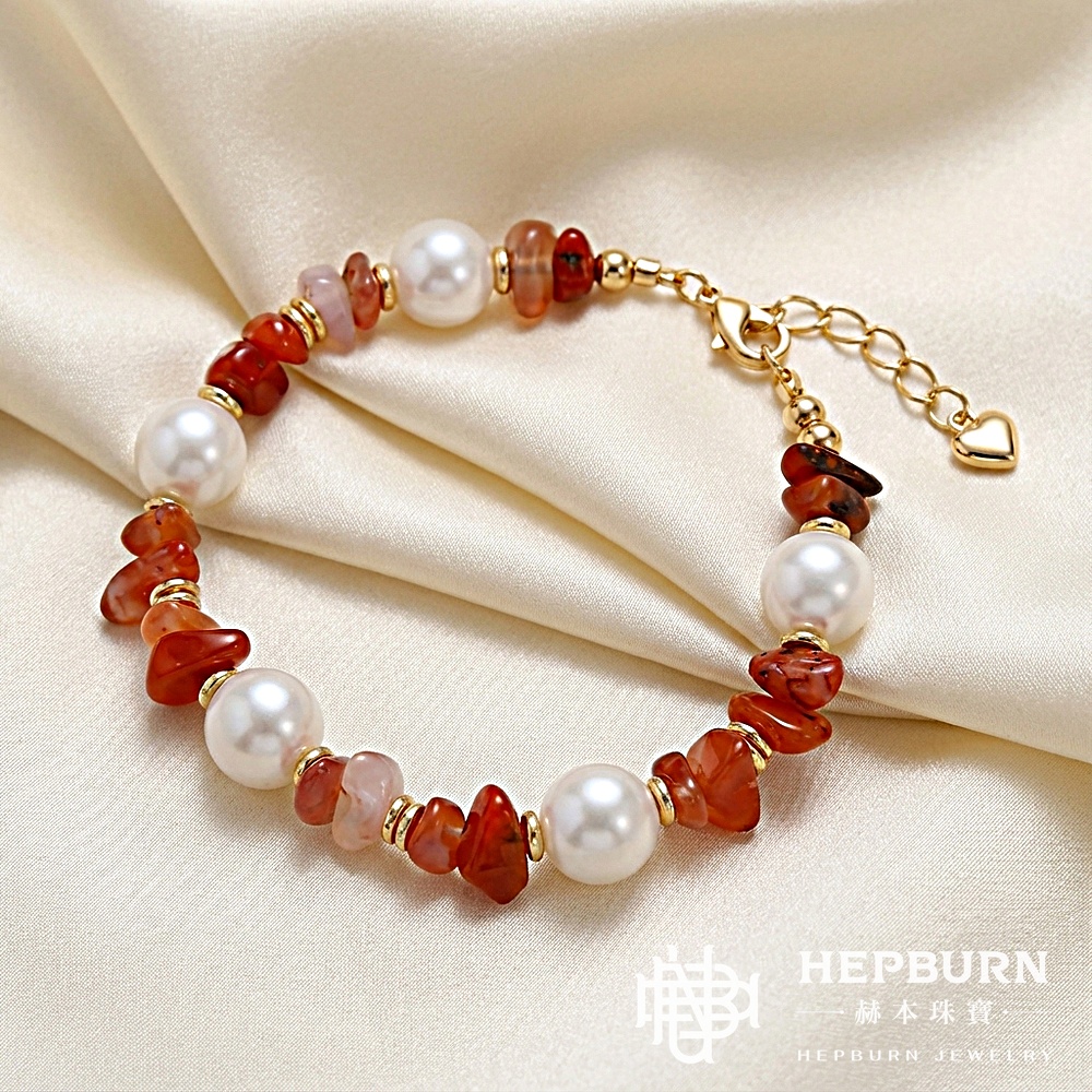 【赫本珠寶】設計款 - 南紅巴洛克愛迪生天然淡水珍珠隨形手鍊,QueenDom,赫本珠寶,愛迪生珍珠,巴洛克珍珠,南紅瑪瑙