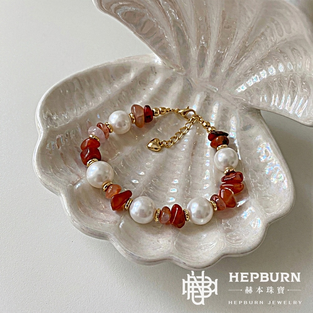 【赫本珠寶】設計款 - 南紅巴洛克愛迪生天然淡水珍珠隨形手鍊,QueenDom,赫本珠寶,愛迪生珍珠,巴洛克珍珠,南紅瑪瑙