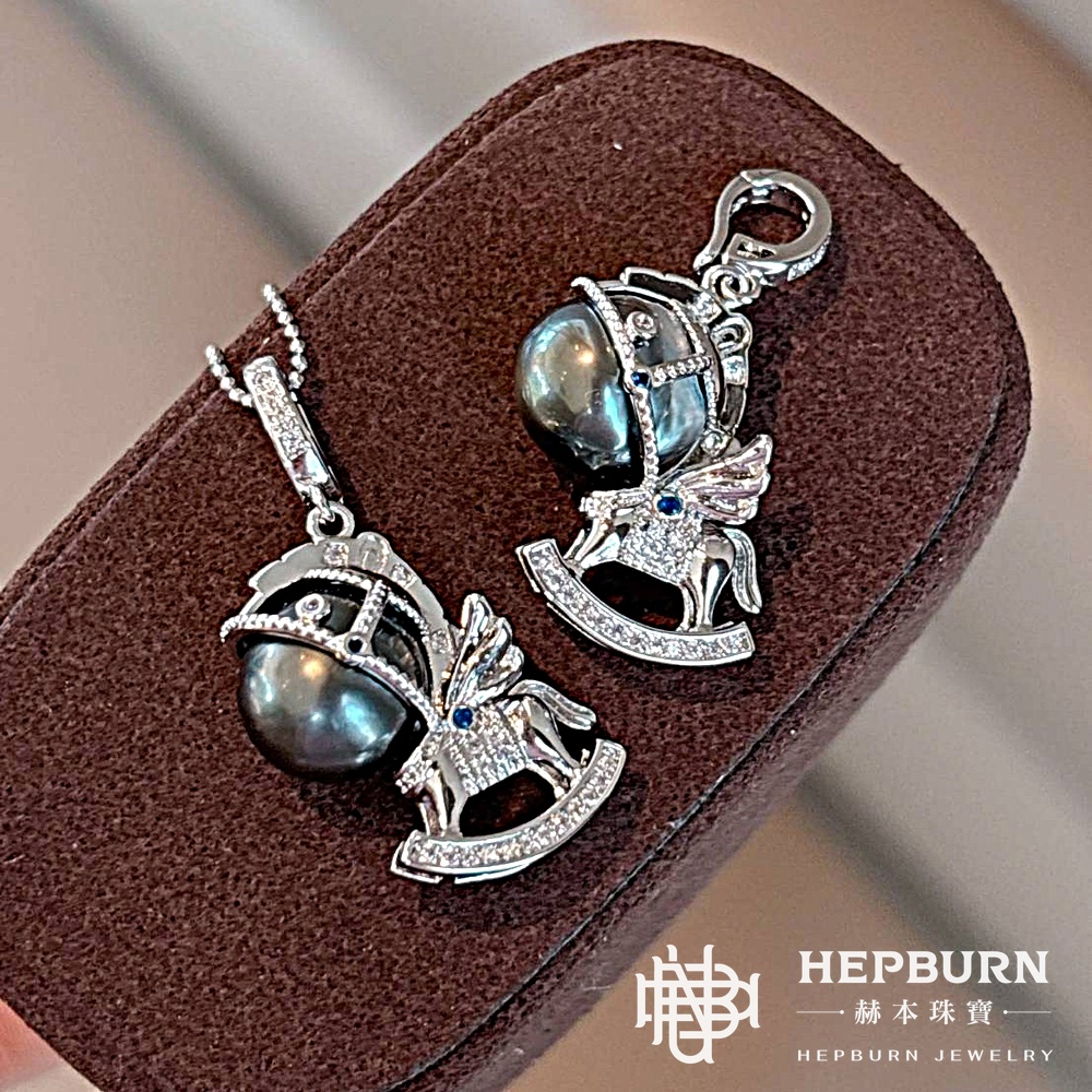 【赫本珠寶】設計款-天然大溪地海水特洛伊木馬黑珍珠吊墜,QueenDom,赫本珠寶,大溪地黑珍珠,海水珍珠吊墜,鯨魚飾品