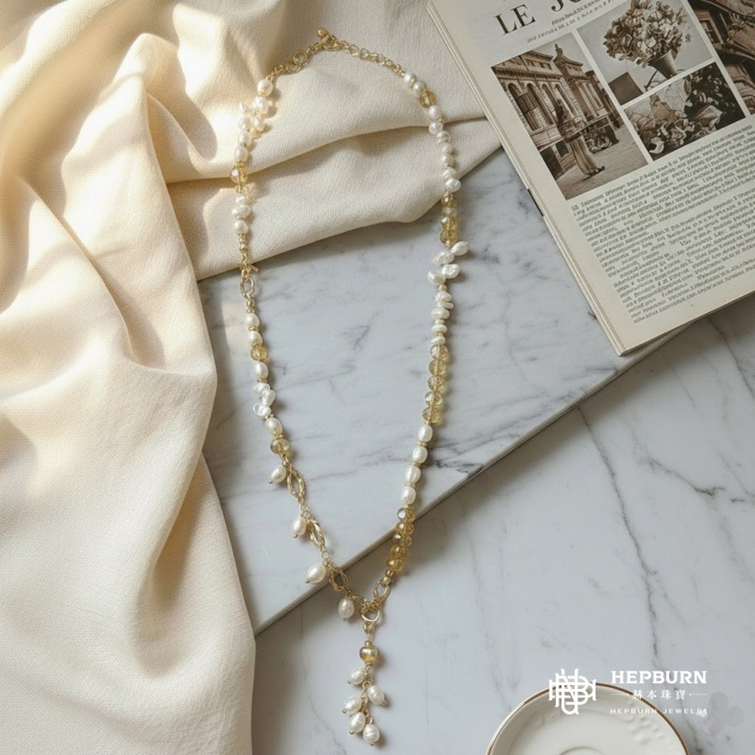 【赫本珠寶】設計款 - 淡水珍珠黃水晶三件套,：QueenDom,赫本珠寶,翡翠項鍊,珍珠毛衣鍊,淡水珍珠