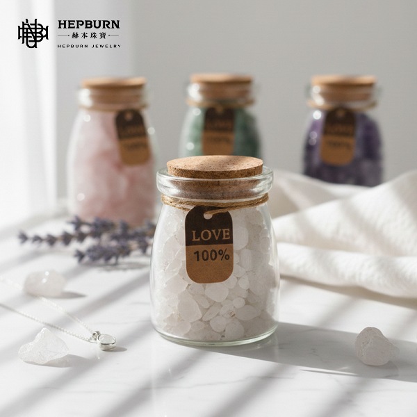 【赫本珠寶】靈願之許願瓶｜天然白水晶碎石｜日常淨化消磁石,水晶開運,守護項鍊,淨化能量,白水晶吊墜,能量飾品