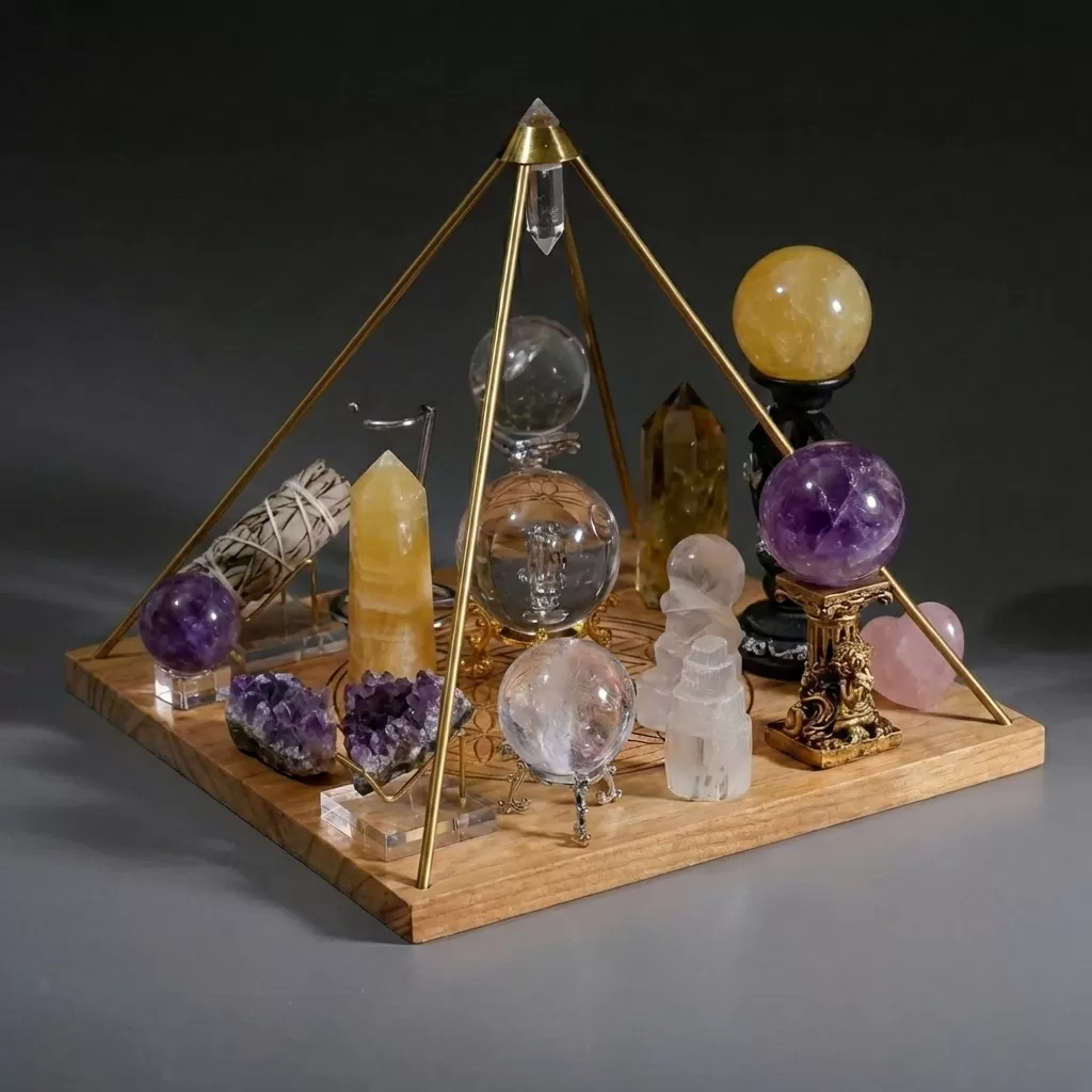 【赫本珠寶】沃格爾水晶金字塔擺件,能量黑科技,冥想工具,磁場穩定,天然水晶,風水擺飾