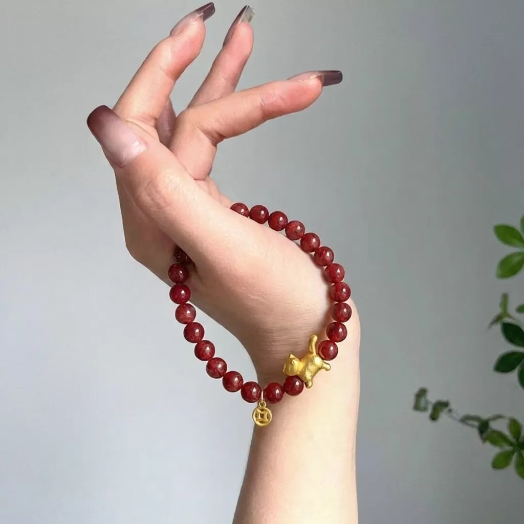 【赫本珠寶】設計款 - 紫氣東來天然紫金砂招財貓手鍊(6mm),6mm串珠,開運飾品,能量手串,招貴人,避邪轉運