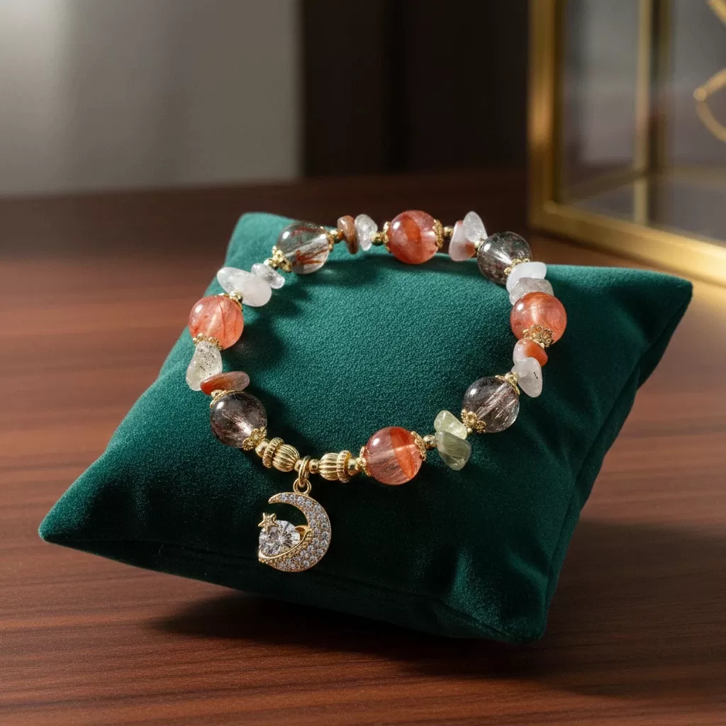 【赫本珠寶】星月鎏金 · 髮晶星月公主手鍊,女性手鍊,開運能量,精緻珠寶,層次穿搭,公主風飾品