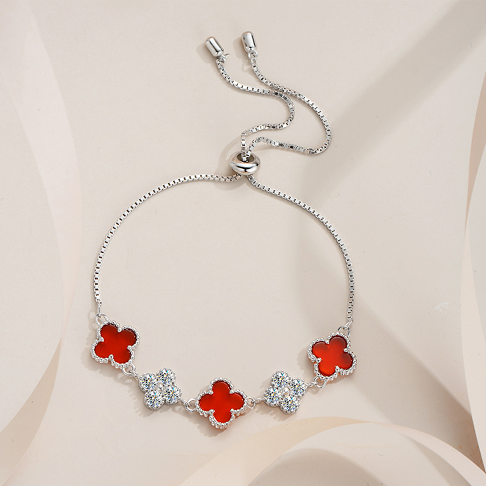 【赫本珠寶】瑪瑙幸運草純銀可調節莫桑石手鍊S925,D021,【赫本珠寶】瑪瑙幸運草純銀可調節莫桑石手鍊S925,瑪瑙幸運草款設計,莫桑鑽手鍊優雅婉約,閃耀動人氣質不凡