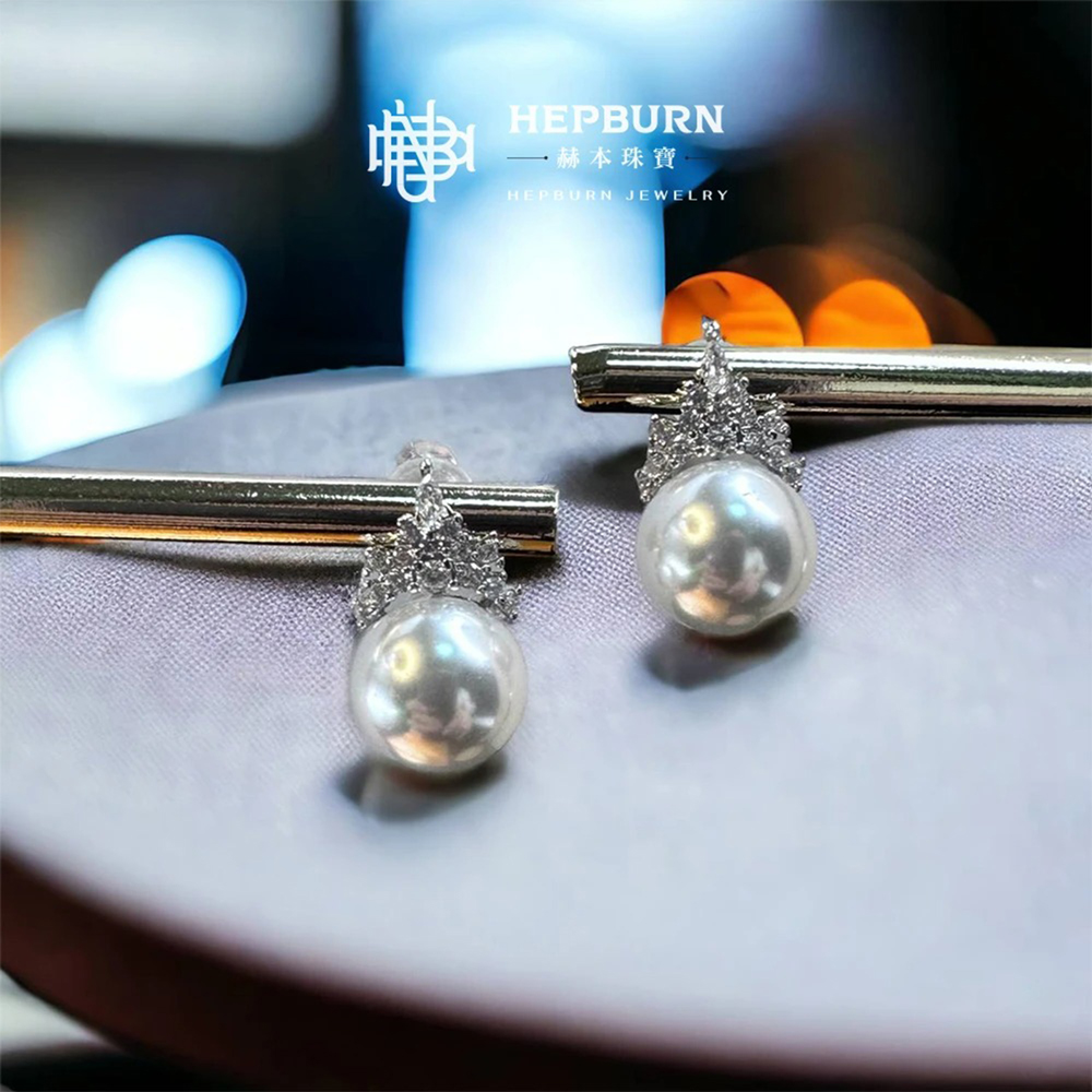 【赫本珠寶】天然珍珠皇家王冠耳環9mm±5(贈同款吊墬),珍珠套裝,女王風範,優雅珠寶,高貴耳環,皇家珠寶