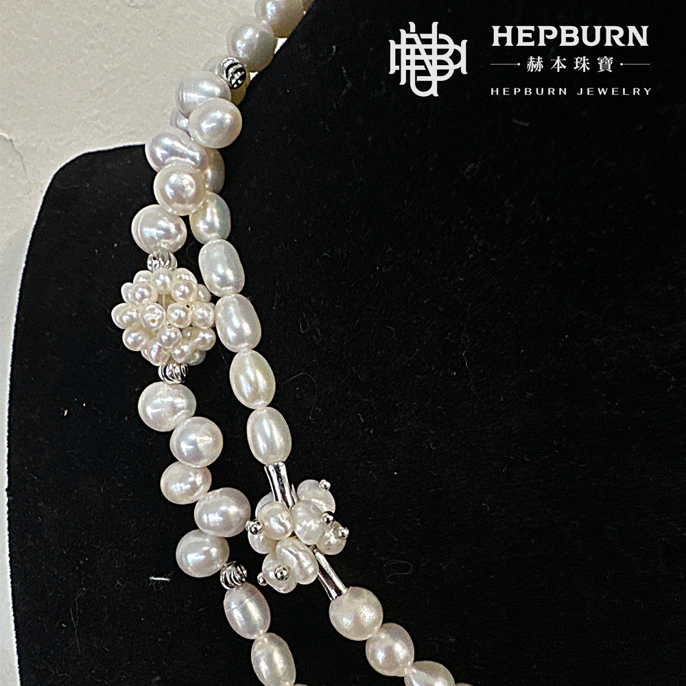 【赫本珠寶】設計款花團錦簇天然珍珠項鍊毛衣練,奢雅氣質,時尚項鍊,優雅飾品,華麗珠寶,花團錦簇