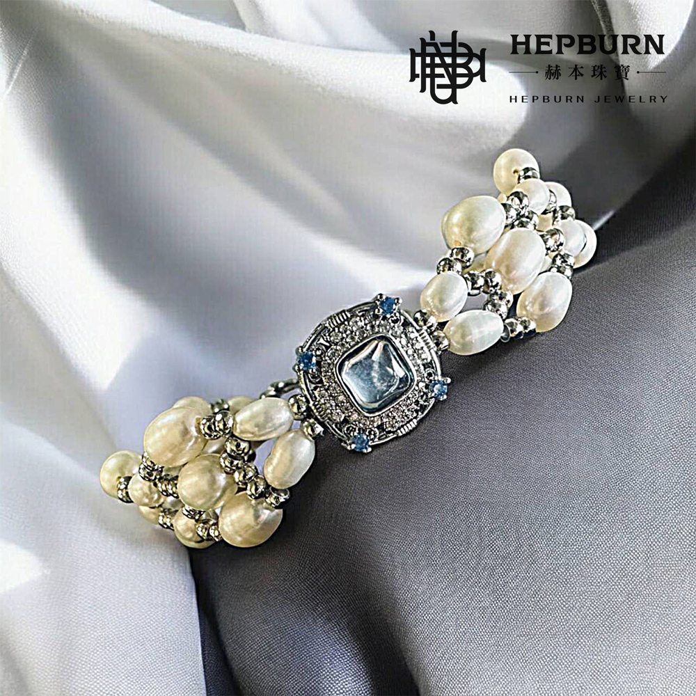 【赫本珠寶】藍魔盒-編織珍珠手鍊項鍊套組,奢雅品味,百搭套組,神秘優雅,高貴珠寶,套組飾品