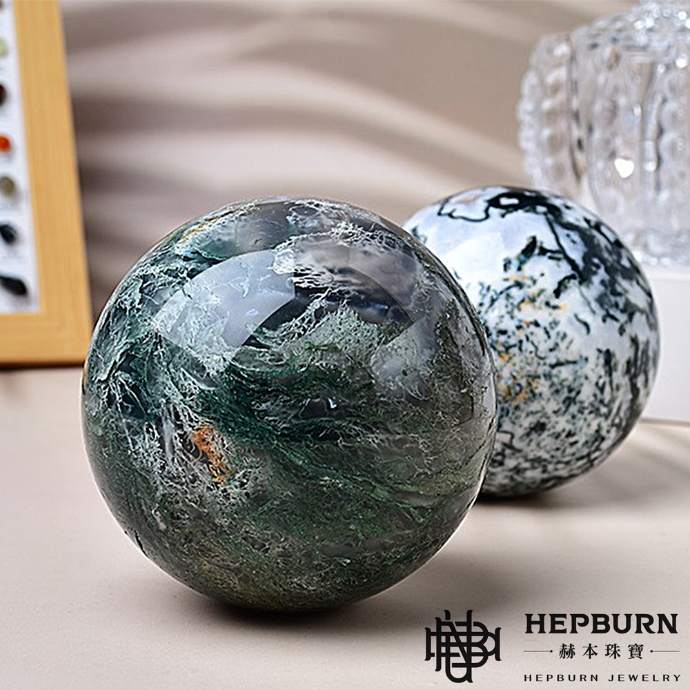 【赫本珠寶】水草瑪瑙水晶球(約58~62mm),收藏擺件,能量水晶,財運聚斂,生機盎然,心靈療癒