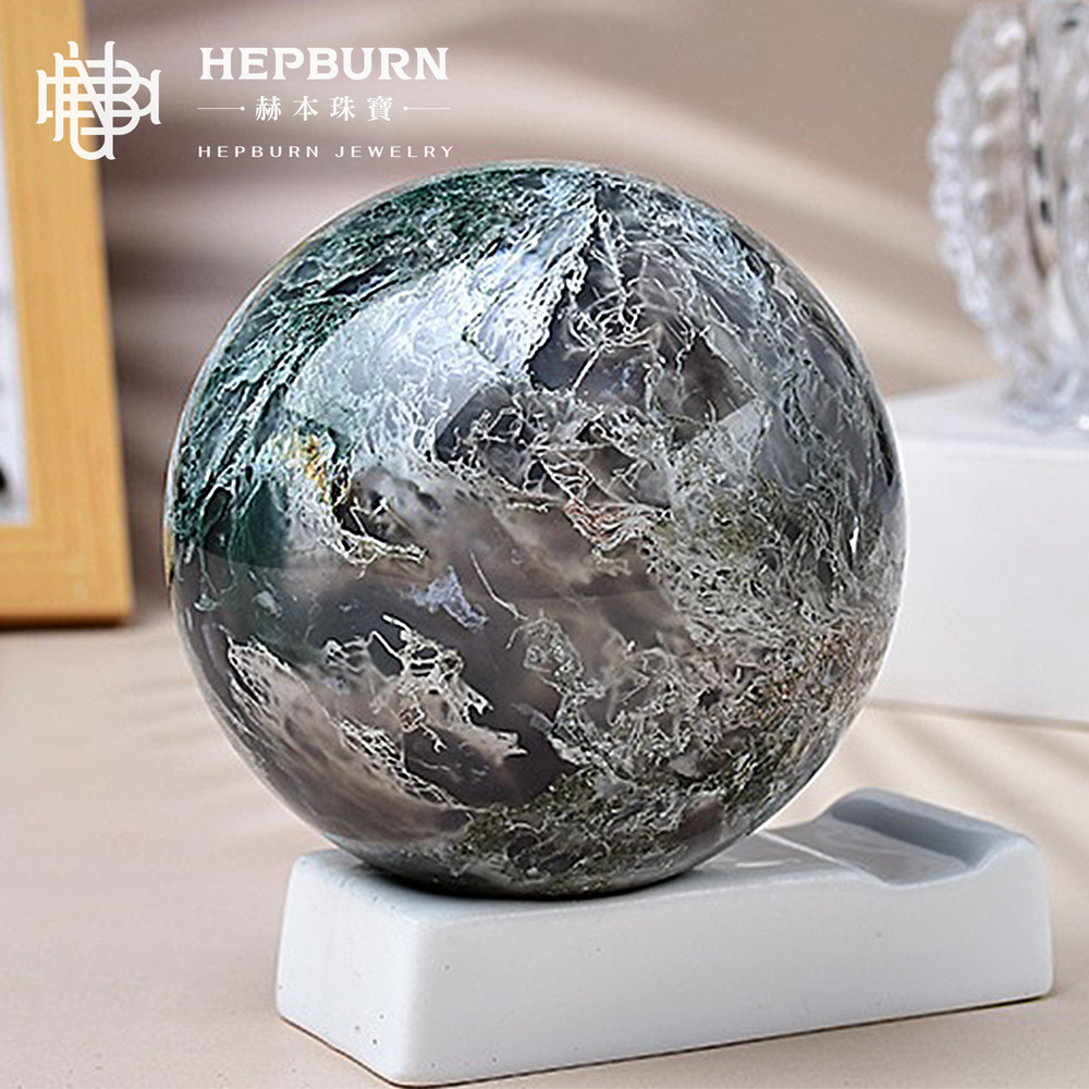 【赫本珠寶】水草瑪瑙水晶球(約58~62mm),收藏擺件,能量水晶,財運聚斂,生機盎然,心靈療癒