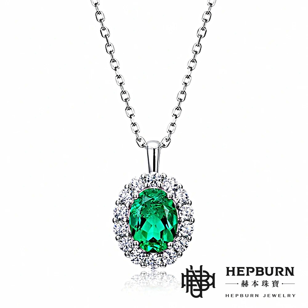 【赫本珠寶】培育祖母綠吊墜復古風項鍊(S925銀),送禮推薦,時尚珠寶,高雅飾品,鑲鑽設計,吊墜項鍊