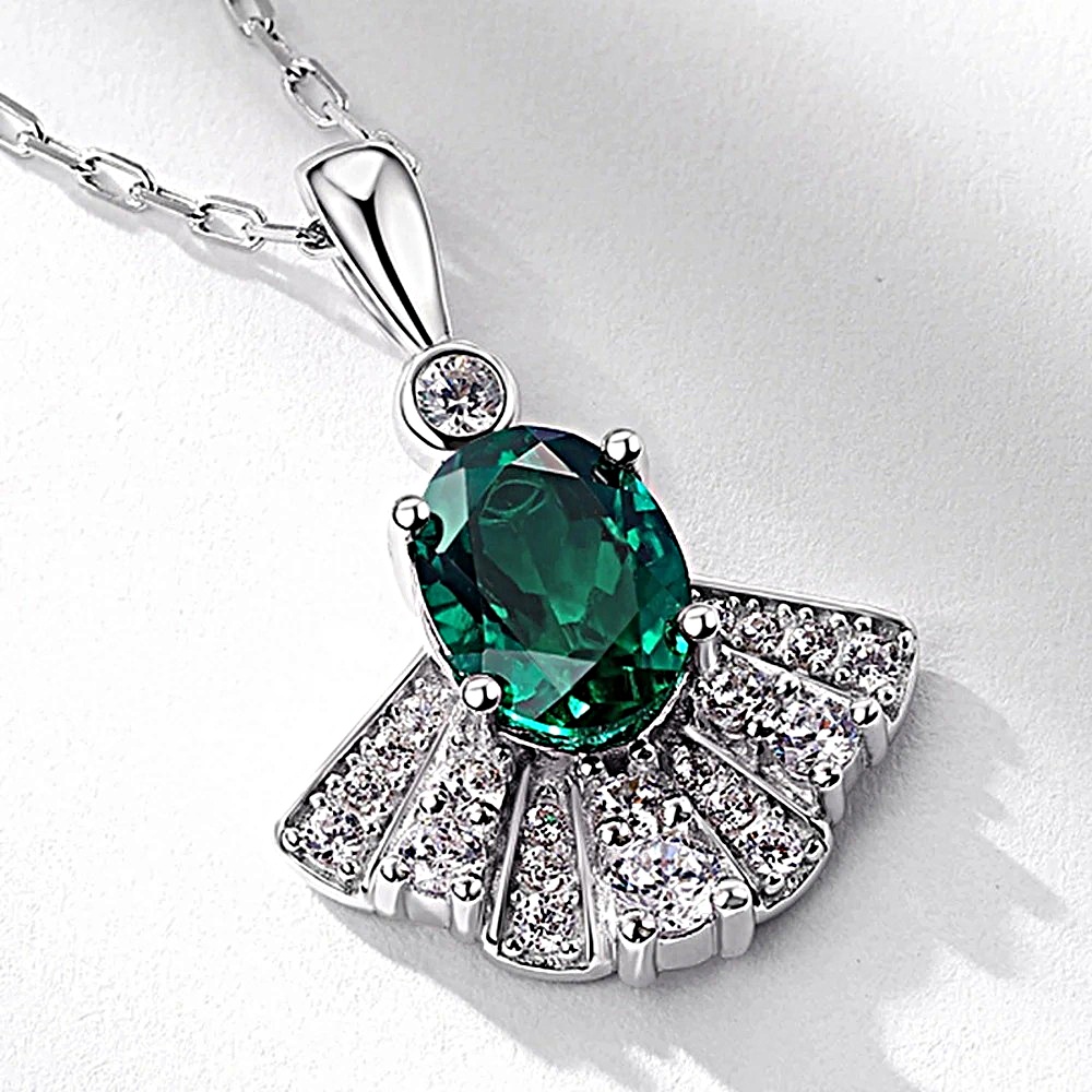 【赫本珠寶】贊比亞扇形小裙子培育祖母綠項鏈S925銀(主石6X8mm),典雅飾品,送禮推薦,高雅珠寶,銀白金項鍊,S925銀