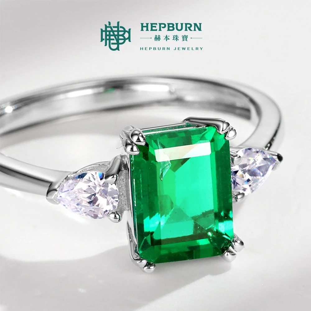 【赫本珠寶】贊比亞公主方培育祖母綠戒指S925銀(1.2克拉),送禮推薦,氣質珠寶,高雅飾品,祖母綠戒指,銀白金戒指