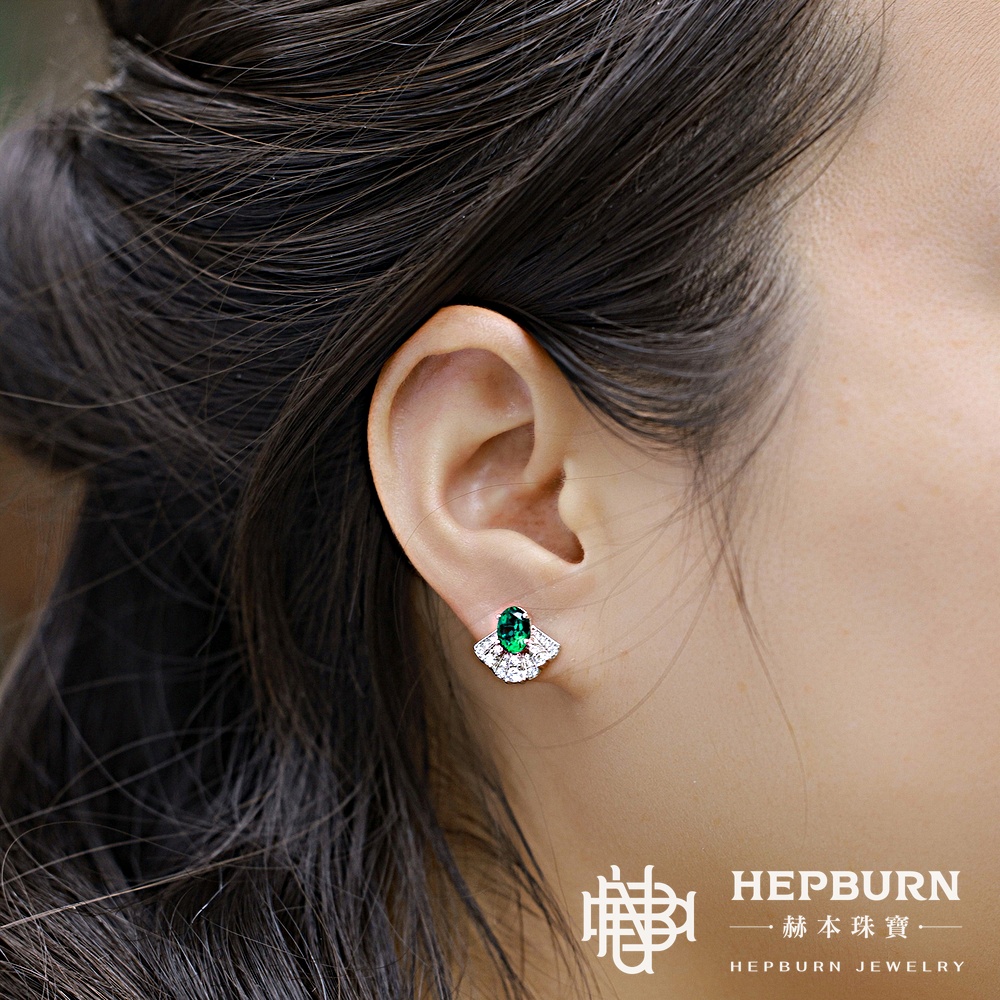 【赫本珠寶】贊比亞扇形小裙子培育祖母綠耳環S925銀(1.4克拉),時尚珠寶,迷人設計,送禮首選,高雅耳飾,S925銀耳環