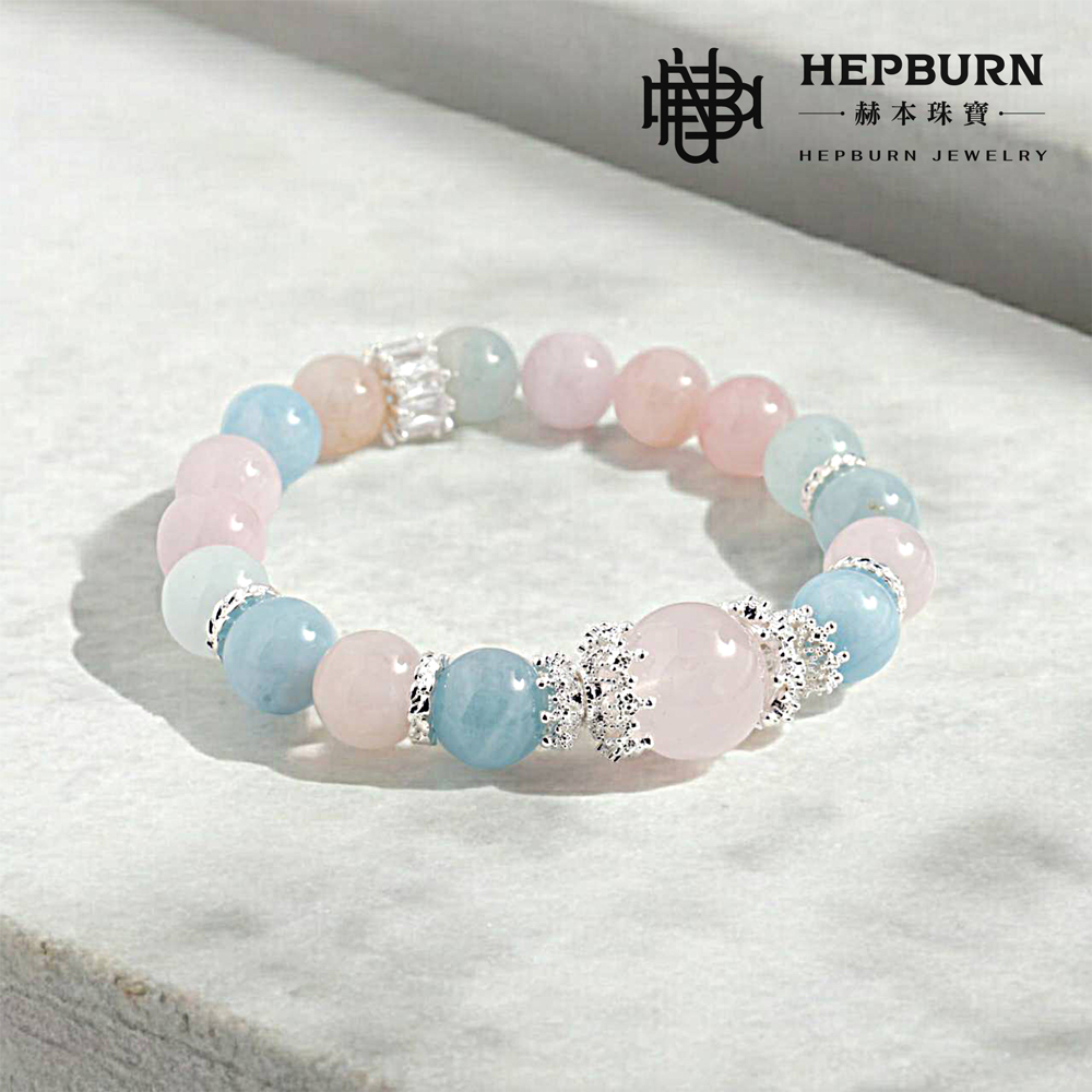 【赫本珠寶】設計款-銀花硬糖摩根石水晶手鍊(10mm),時尚配件,百搭珠寶,天然手鍊,療癒飾品,心輪寶石