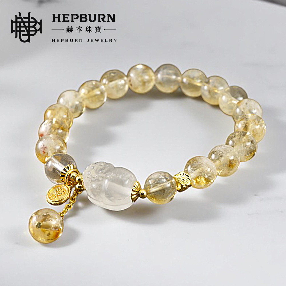 【赫本珠寶】設計款-招財豼貅蜂蜜奶蓋黃塔晶手鍊,能量水晶,旺財飾品,避邪守護,事業運手鍊,招偏財