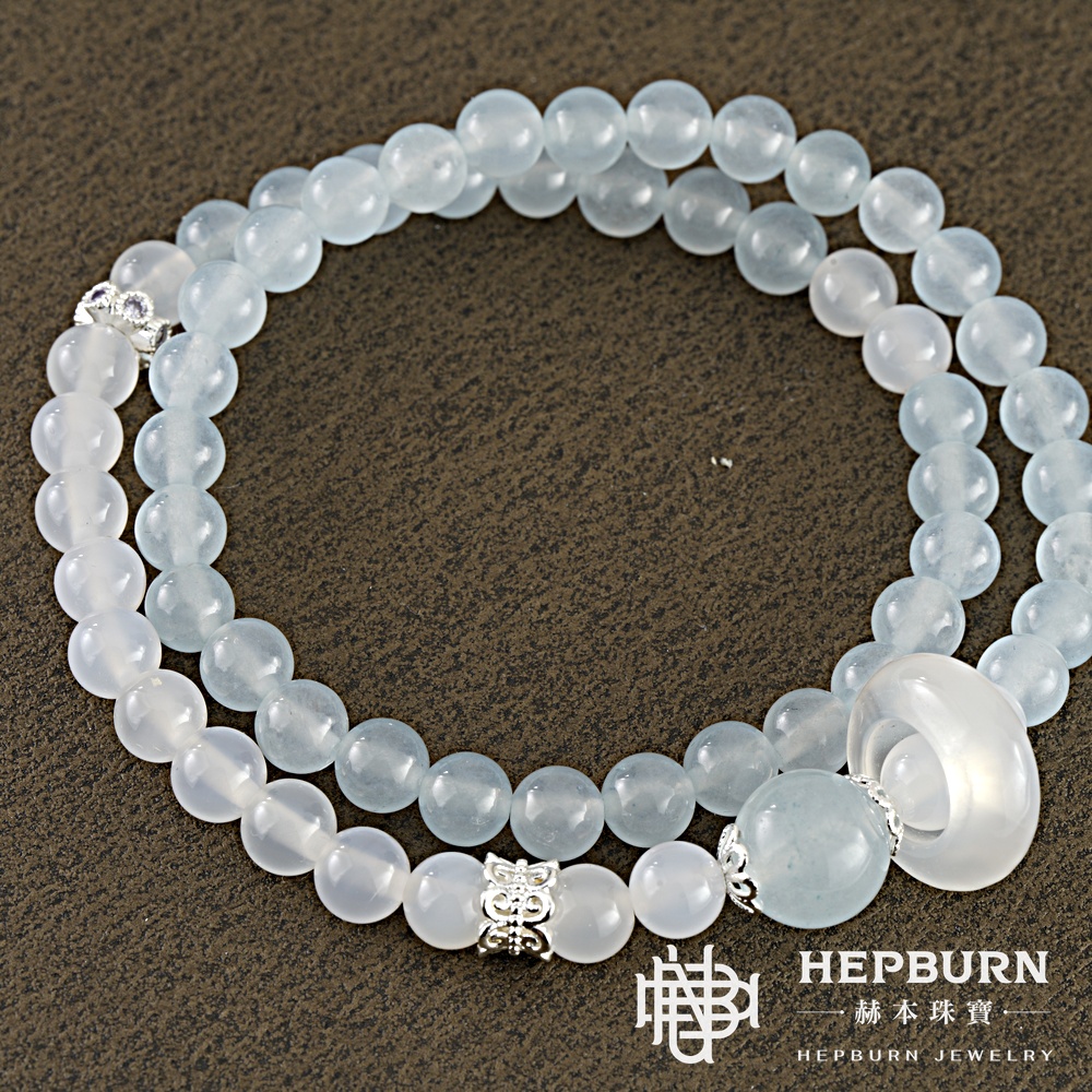 【赫本珠寶】設計款-北冰海藍寶雙圈跑環手鍊,溝通能力,時尚飾品,靈性手鍊,活力飾品,直覺提升