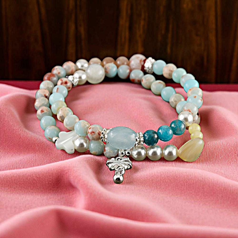 【赫本珠寶】設計款-壽山石母貝蝴蝶雙圈手鍊,天然石飾品,轉變希望,文化珠寶,平衡能量,手工飾品