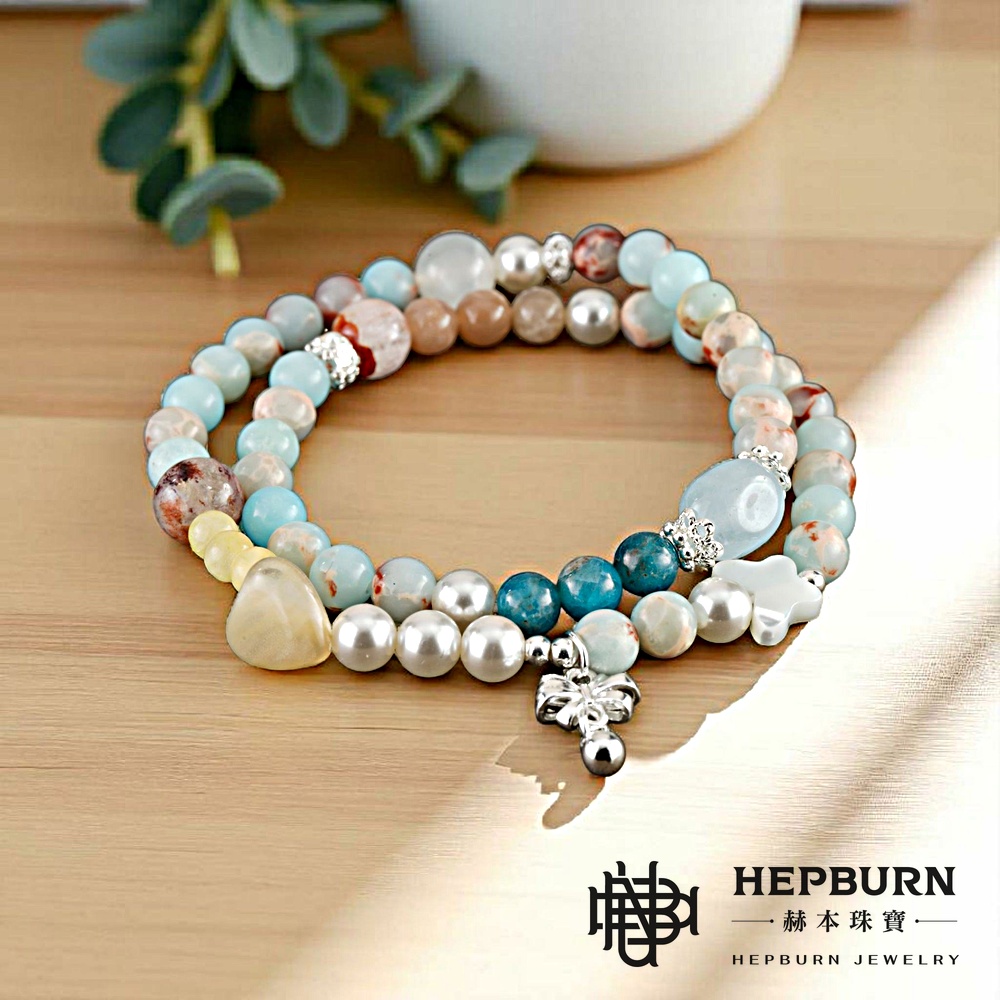 【赫本珠寶】設計款-壽山石母貝蝴蝶雙圈手鍊,天然石飾品,轉變希望,文化珠寶,平衡能量,手工飾品