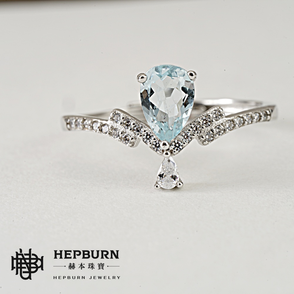 【赫本珠寶】設計款- 靛潮心語皇冠水滴海藍寶活口戒指,能量珠寶,愛情運,遊彩設計,護身能量,魅力人緣