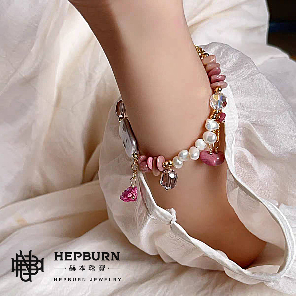 【赫本珠寶】設計款-魅石天成巴洛克珍珠玫瑰薔薇石手鍊,溫柔守護,靈性飾品,天然珍珠,愛情寶石,心輪寶石