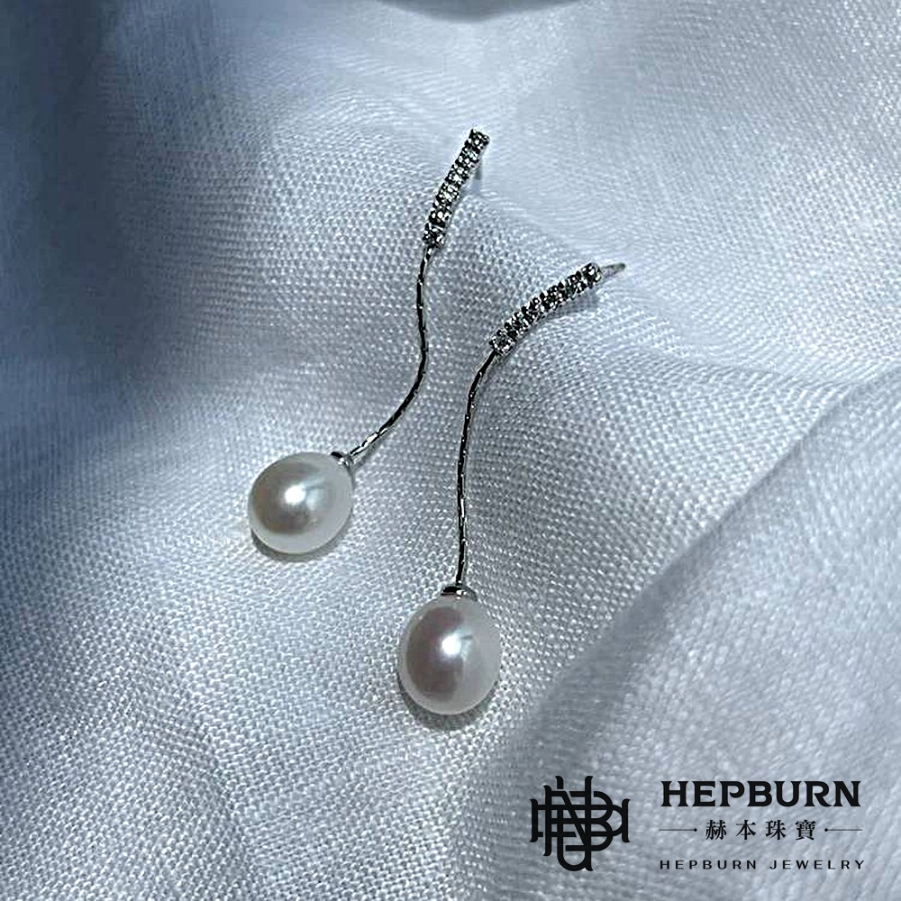 【赫本珠寶】設計款-流蘇鑲鑽璀璨強光淡水水滴珍珠耳環,時尚耳環,天然珍珠,輕盈耳飾,典雅飾品,璀璨耳環