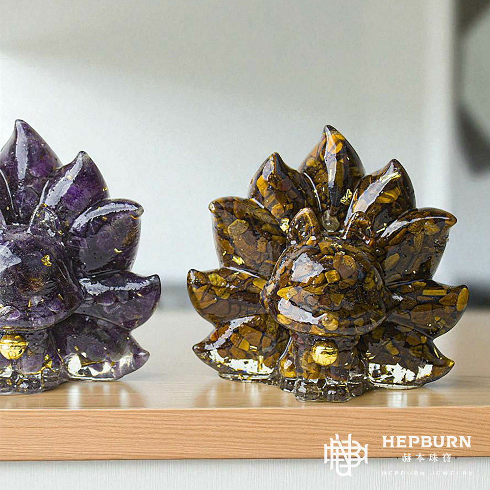 【赫本珠寶】奧剛水晶小碎石九尾萌狐能量擺件-(藍)青金石九尾萌狐,好運招財,居家擺設,能量擺件,智慧加持,淨化福運