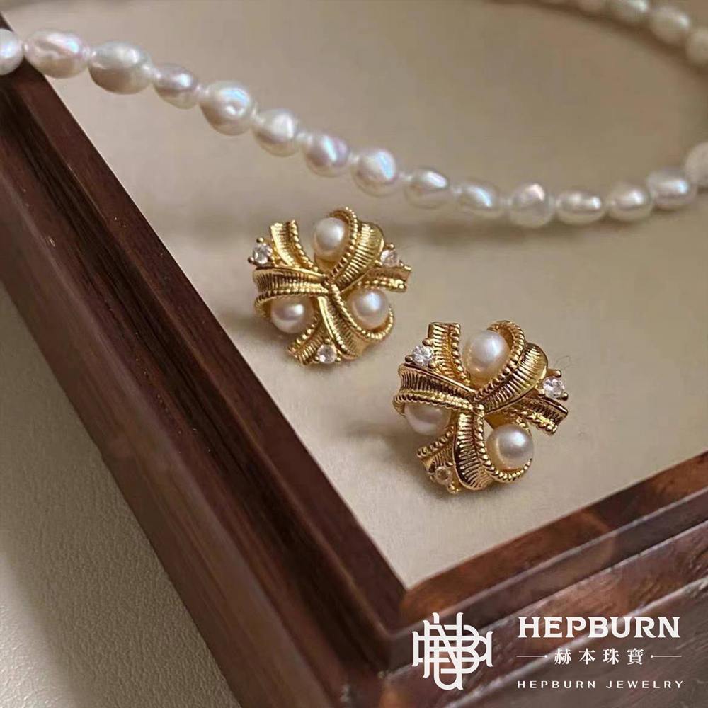 【赫本珠寶】設計款-宮廷金繁花淡水珍珠套裝(贈同款吊墬),收藏首選,典雅珠寶,奢華首飾,珍珠吊墜,高貴珠寶