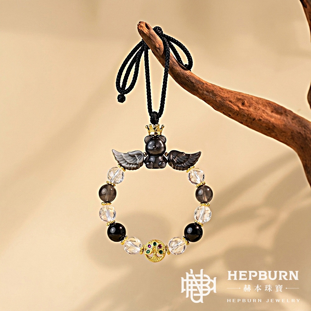 【赫本珠寶】銀曜石熊熊翅膀車掛,能量藝術,出行護身,磁場淨化,車內裝飾,熊熊吊飾