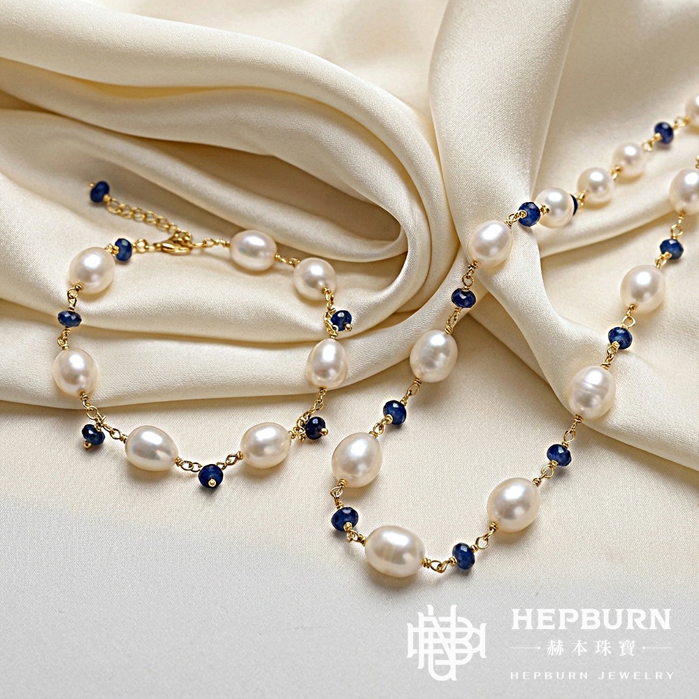 【赫本珠寶】設計款 - 巴洛克淡水珍珠鎖骨鍊手鍊套組,QueenDom,赫本珠寶,巴洛克珍珠套組,隨形珍珠項鍊,珍珠手鍊